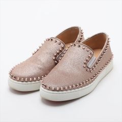 Christian Louboutin クリスチャンルブタン PIK BOAT スパイクスタッズ グリッター レザー スリッポン レディース 35 ピンクベージュ イタリア製