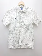 ◇ R.NEWBOLD アール ニューボールド チェック ロゴマーク 刺繍 半袖 シャツ サイズM ホワイト系 ブラック メンズ P  【1308240011428】