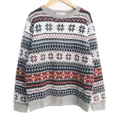 セブンデイズサンデイ SEVENDAYS＝SUNDAY ニット セーター 長袖 ラウンドネック ノルディック柄 マルチカラー M グレー 白 ホワイト /FF16