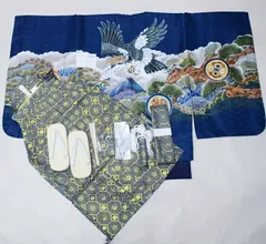 七五三 五歳 男児 羽織袴フルセット 着物 L寸 豪華絢爛 綸子地 鷹と富士 濃紺地 5歳 五才 5才 祝着 袴変更可能 NO41808のサムネイル