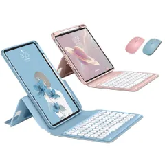 新品 マウス付き iPad 第9世代 第8世代 第7世代 Air3 Pro 10.5 キーボードケース 縦置き 磁気吸着 丸いキー iPad 9 8 7 アイパッド 10.2 10.5 インチ ケース マグネット式 透明カバー 分離式 カラーキーボード ワイヤ