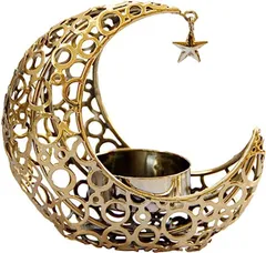 Queen-b キャンドル ホルダー 月 アロマ ろうそく スタンド インテリア メタル 置物 照明(ゴールド)