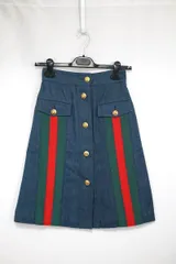 62cmヒップグッチ ビジュー シェリーライン ニットスカート 台形スカート ロング S 青