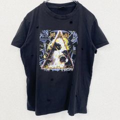 古着 used　半袖プリントTシャツ　デフ・レパード　ヒステリア　アルバムジャケット　ダメージ加工　黒　ブラック　Sサイズ