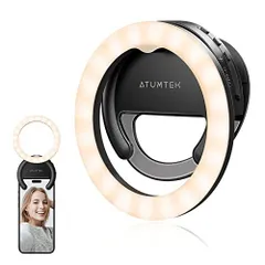 ATUMTEK（アトムテック） LED自撮りライトミニ- 小型スマホ充電式リングライト 直径10cm（4インチ） 40個のLED 明るさ5段階調整 3ライトモード 180度回転可能 美顔照明効果 便利なクリップ設計 スマートフォン撮影