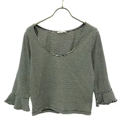 ZARA ザラ ボーダー柄 7分袖 カットソー L ブラック×ホワイト レディース 古着