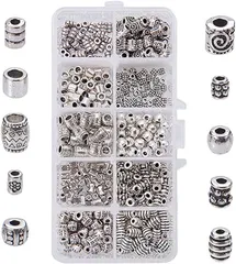 PandaHall Elite 合金ビーズ 約500個/箱 10種セット スペーサービーズ アクセサリーパーツ ジュエリー用 手芸材料 アンティークシルバー( 銀古美,  10種類)