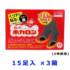 使い捨てカイロ ロッテ ホカロン くつ専用カイロ くつ下に貼るタイプ つま先用 5時間用 黒 15足入り X3箱
