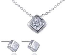 ネックレス ピアス セット レディース CZ ペンダント チェーン シルバー ジュエリー アクセサリー シンプル カジュアル