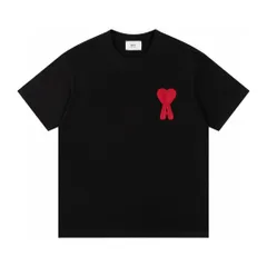 AMI PARIS/オーガニックコットンジャージー Ami de Coeur Tシャツ 新品未使用 ユニセックス 半袖 ブラック/レッド