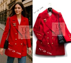 シャネル コート CHANEL ヴィンテージ レッド グリポア 宝石 ボタン タブル ウール ロング ジャケット カール 作品 貴重 超美品 40