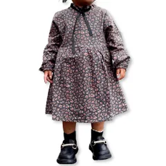 [Lezalic] キッズ 花柄 ワンピース (グレー 100) フレア リボン 結婚式 発表会 卒園式 入学式 小花柄 長袖 女の子 七五三 正装 (グレー 100) [グレー（100）] [M]