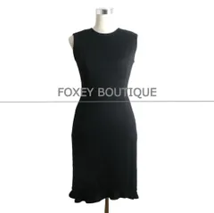 美品 FOXEY BOUTIQUE フォクシーブティック サイズ38 ニット ワンピース ドレス クルーネック 膝丈 ノースリーブ 黒 ブラック レディース