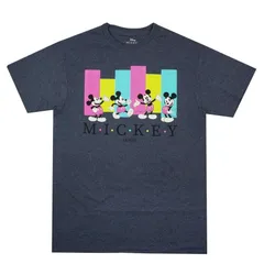 新品 メンズ レディース RETRO MICKEY 90s BIRTH ミッキーマウス Tシャツ レトロカラー バーグラフデザイン キャラクターT 半袖Tシャツ ヘザー ネイビー 紺 ディズニー 男女兼用 ジェンダーフリー アメキャラ 映画
