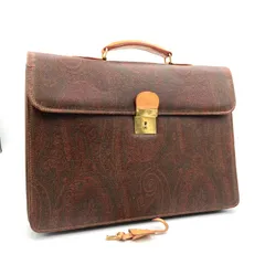■外観美品■ETRO エトロ　ペイズリー総柄　ビジネスバッグ　ブリーフケース　書類カバン　キーロック　ブラウン系　ゴールド金具　クロシェット+鍵付き