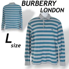 BURBERRY LONDON バーバリーロンドン メンズ 長袖ポロシャツ L 刺繍ロゴ BBV20-111-26 三陽商会 日本製 ボーダー柄 ライトブルー×グレー系 (C27)★