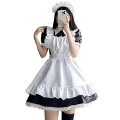 【新着】[YAISHN] メイド服 可愛い ロリータ ゴスロリ 正統 人気 ワンピース ハロウィン 仮装 レディース コスプレ 半袖 蝶結ぶ パーティー イベント 演出服 ニーハイソックス カチューシャ 4点セット