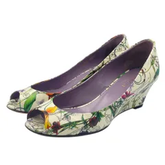 美品 GUCCI グッチ ハイヒール・パンプス レザー 花柄 ホワイト ロゴ付き