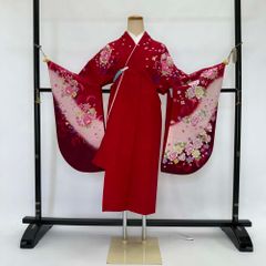 二尺袖 単品 卒業式着物 赤 裄68.5cm Lサイズ  袴用着物 化繊 中古 4527