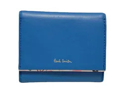 未使用 ポールスミス 三つ折り 財布 レディース トリム ブルー 青 花柄 折り財布 レザー Paul Smith コンパクト