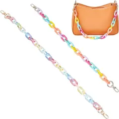 WADORN 2本 アクリル ハンドバッグ 持ち手チェーン 50.5/60cm カラフル 樹脂 バッグ用持ち手 レインボーカラー チェーンストラップ 金属クラスプ付き 交換用 装飾チェーン サマーバッグ製作用アクセサリー