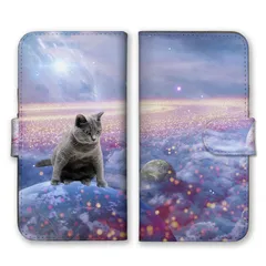 iPhone 17 Pro ケース 手帳型 アイフォン17プロ スマホケース 携帯ケース 宇宙ねこ 宇宙猫 パロディ おもしろい 面白い 猫 彗星 可愛い アメリカンショートヘア  カラー09