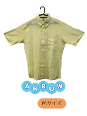 ARROW　半袖シャツ　ボタンダウン　イエロー　爽やか　涼しげ　シミあり　U-459