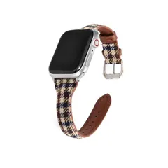 新品未使用品 590830384041 Apple Watch 千鳥格子柄 キャンバス生地 フェイクレザー バンド 38/40/41mm　ブロックチェック柄ブラウン