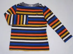 ダブルB double-b ミキハウス miki house アウトレット 子供服 男の子 110cm 長袖 Tシャツ ロンT マルチ ボーダー 茶色 オレンジ ブラックベアー クロクマ 春 秋 ★3 トップス ボーイズ 男児 キッズ プチプラ 【中古】