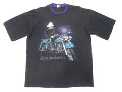 90s アラン・ジャクソン プリントTシャツ L 黒×紫 USA古着 ロックT バンドT