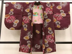 平和屋着物＃アンティーク　大正ロマン　長羽織　紬地　菊　正絹　逸品　BAAT8994gt