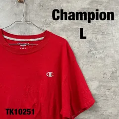 Champion チャンピオン レッド Tシャツ 半袖 クルーネック メンズ L 無地 刺繍ロゴ ワンポイントロゴ USA 海外輸入 古着 TK10251