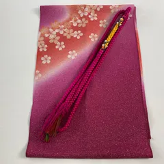 和装セット 美品 優品 帯締め帯揚げ2点セット 振袖用 桜 銀通し 金彩 濃ピンク 正絹 和装小物  【中古】