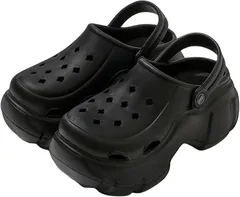 ａｄｚｕ クロッグサンダル レディース 厚底 歩きやすい サボサンダル ミュール 軽量 ソール8cm アウトドア 夏 リカバリーサンダル つっかけ EVA(ブラック,  24.0～24.5 cm)