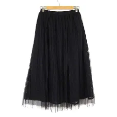 グラシア GLACIER スカート プリーツ チュール 花柄 レース レイヤード ロング マキシ L 黒 ブラック 美品