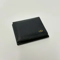 ★M26 Christian Dior クリスチャンディオール レザー コインケース 小銭入れ コンパクト 留め具金具ボタン ネイビー メンズ レディース 財布 ウォレット