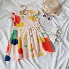 【新品】韓国子供服　110   ワンピース　手描き風　落書き風　カラフル　夏物