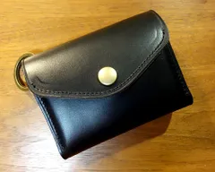 ◆リングミニウォレット◆米国ホーウィン社 クロムエクセル x 国産本牛革ヌメ革 ブラック 茶芯 立体成型 大容量 コンパクトウォレット カスタムオーダー受注製作(納期10日前後) 財布 黒