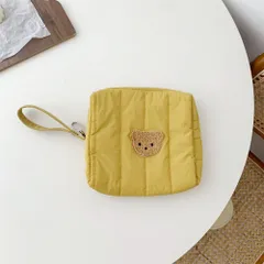 ☆ マスタード ☆ おむつポーチ 収納 ハンドバッグ 刺繍 くま おむつポーチ コンパクト 刺繍 マザーズポーチ おむつ入れ おもちゃ入れ マザーズバッグ マザーズバック キルト コットン 収納 かわいい 可愛い くま 熊 クマ 男の子 女の子