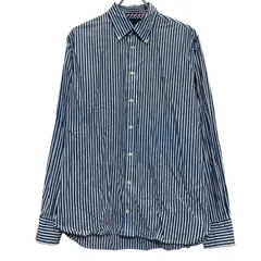 TOMMY HILFIGER ストライプ 長袖 シャツ トミーヒルフィガー M サイズ ホワイト ブルー ボタンダウン 古着卸 アメリカ仕入 a610-5098