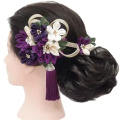 髪飾り 成人式 つまみ細工 振袖 前撮り 袴 花 浴衣 夏祭り 花火大会 ２点セット 紫 白 浴衣 かんざし 髪型 ヘアスタイル ヘア No.9-3840
