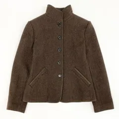 53e7 Brooks Brothers ブルックスブラザーズ レザーパイピング スタンドカラー ソフトツイードジャケット サイズ0 ブラウン 画像参照のサムネイル