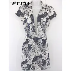 ◇ ◎ ICB アイシービー 花柄 半袖 膝丈 ワンピース サイズ9 オフホワイト ブラック系 レディース  【中古】 【1107130006816】