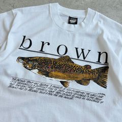 80～90s USA製 Broun Trout Printed T-shirt  ブラウントラウト 魚 フィッシング Tシャツ TEE