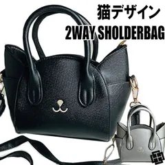 猫デザイン 2way ショルダーバッグ  BLACK/SILVER　ブラック シルバー かわいい レディース ハンドバッグ 手提げかばん 猫のカバン たっぷり入る 大容量 化粧ポーチ キャット モチーフ 通勤 通学 小学生 中学生 高校生 女性