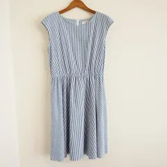 #snc ギャラリービスコンティ GALLERYVISCONTI ワンピース 青 白 ノースリーブ ストライプ リボンベルト付き レディース [851215]
