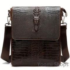 クロコダイル型押しショルダーバッグ クロコダイル風 メンズ メッセンジャーバッグ 縦型 小さめ ビジネスバ