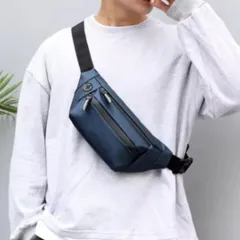 【新品】ナイロンコーティング ボディバッグ＜ブルー＞3WAY ウエストポーチ ウエストバッグ ワンショルダー オシャレ 軽量 防水 ポケット 財布 スマホ 止水ファスナー 反射パーツ 外出 ウォーキング カジュアル スポーツ ランニング ジョギング 青