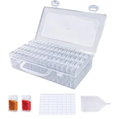 【在庫セール】ビーズ入れ ダイヤモンドアートツール 独立型 ネイルケース 64分割 パーツ 小物 クリアケース 雑貨入れ 小分けケース 小物ケース ビーズコンパクト 収納 ビーズケース (シール、ビーズトレイが付き）