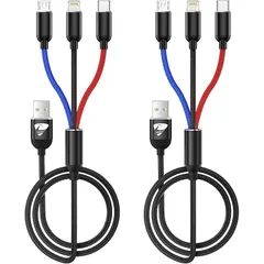 【新品】 Aioneus 3in1 充電コード 2本セットiPhone充電器ケーブル USB Type Cケーブル Micro USBケーブル iPhone 14 13 12 Pro Max Mini 11 8 7 6 Galaxy S20 S10 S9  0